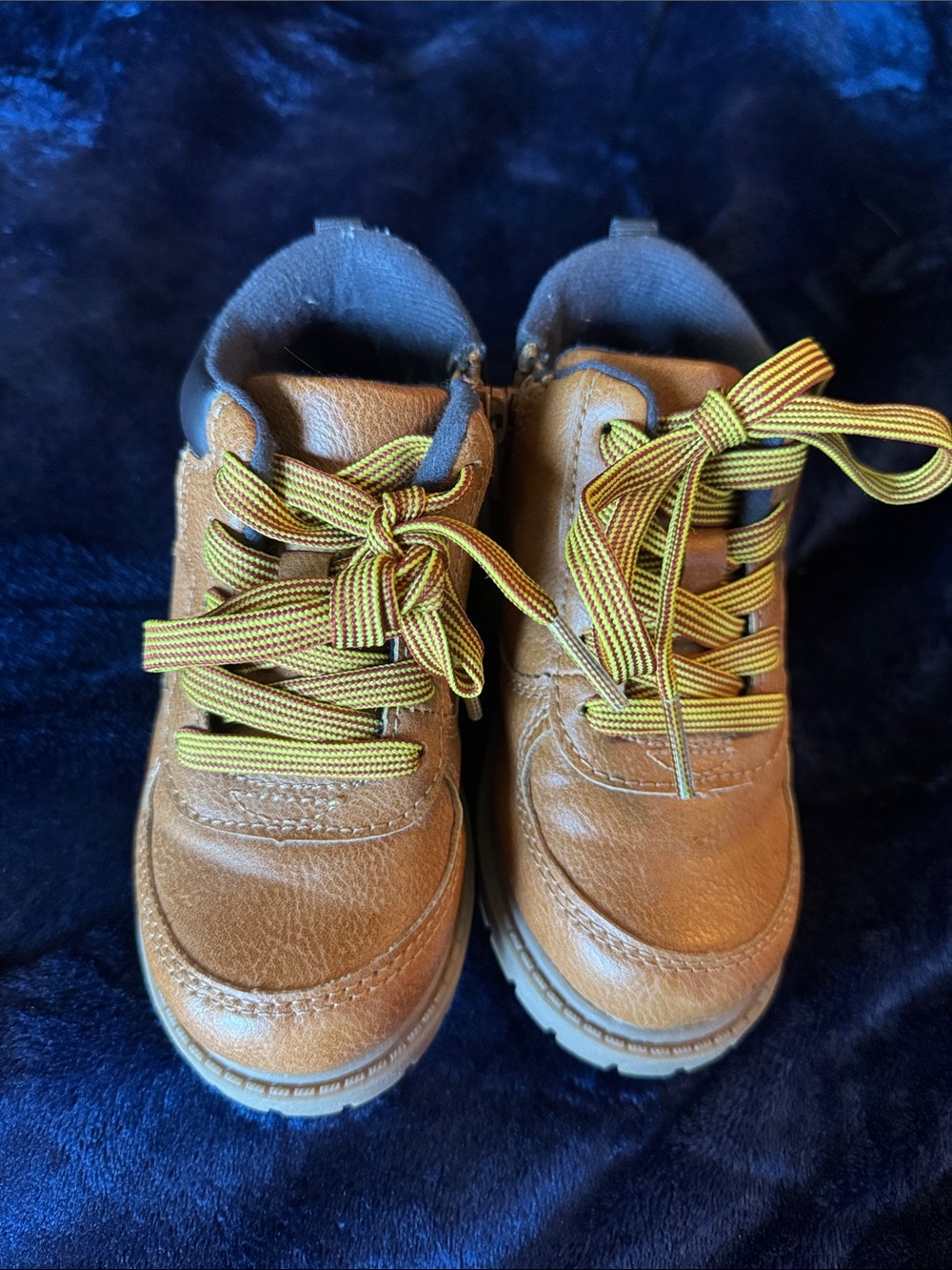 Carter's Tan Brown Lace-Up Kids Boots with Yellow Accent Laces. Worn once.